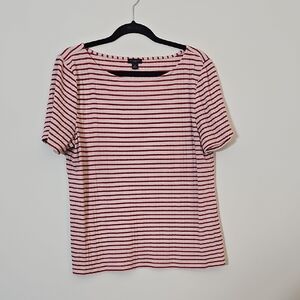 Ann Taylor Red and White Striped Short Sleeve Top